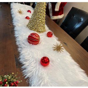 Christmas Table Runner Faux Fur Cloth Thanksgiving Decor Xmas Wedding Decoration